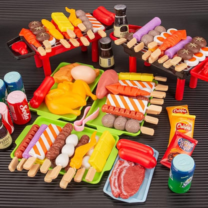 80 PCS BBQ Grill Playset Toy Barbecue Kitchen Cooking Playset, Interactive Grill Play Food BBQ Accessories Set for Girls Boys Toddler Play Cooking Set for Toddlers 1-3 Cooking Toys for Kids Ages 4-8
