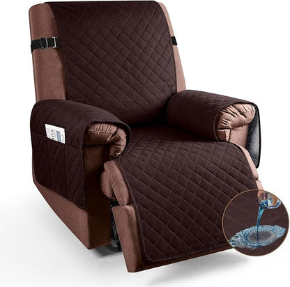 KinCam 100% Waterproof Recliner Chair Cover, Reclining Couch Covers for Pets, Dogs, Recliner Couch Slipcover Furniture Protector with Elastic Straps for Kids(30", Coffee)