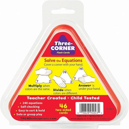 Trend Enterprises: Three-Corner Multiplication and Division Flash Cards, Interactive Self-Checking Cards, Exciting Way for Everyone to Learn, 48 Two-Sided Cards Included, Ages 8 and Up