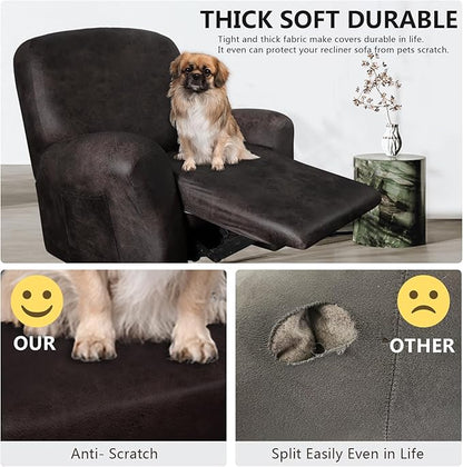 Leather Look Oversize Recliner Chair Covers, Thick 4 Pieces Lazy Boy Recliner Covers for Recliner Chair, Leather Cover for Recliner Slipcovers for Pets Kids(X-Large, Black Coffee)