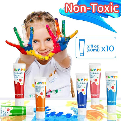 Funto Washable Finger Paint for Kids, Safe & Non-Toxic Finger Painting for Toddlers 1-3, Bath Paint, Toddler Art Painting Supplies, 10 Assorted Colors