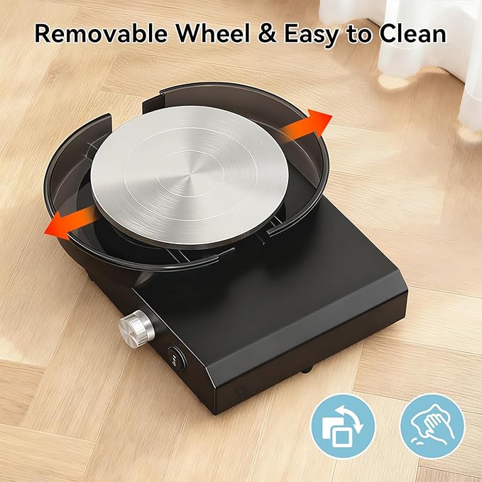 30W Mini Pottery Wheel Kit, 6" Turntable Two-Way Rotation Clay Wheel, Adjustable Speed Ceramic Making Machine, Pottery DIY Machine for Kids and Beginners Black