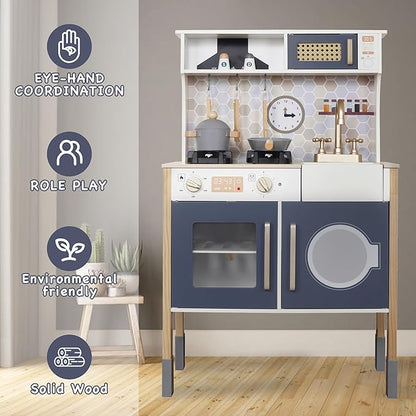 Toy Kitchen Playset for Kids, Electronic Play Stove with Light&Sounds, Pretend Play Cooking Toys Kitchen Set with Cookware Accessories,Toddlers Kitchens Toys Festival Gift for 3+ Year Old Boys Girls