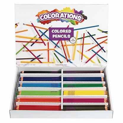 Colorations Color Pencils, Set of 240, Pre-sharpened Color Pencils,12 Colors,Thick Core Pencils,Hexangonal Shape,Sustainably Harvested Wood Pencils, Classroom Supplies,Coloring Pencils,Drawing Pencils
