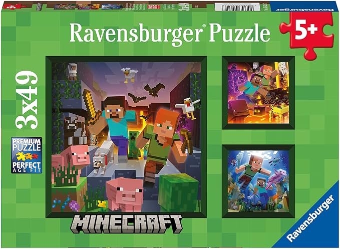 Ravensburger Minecraft Biomes - 3 x 49 Piece Jigsaw Puzzle Set for Kids | Unique Puzzling Experience | Perfect Interlocking Fit | Ideal Educational Toy for Ages 4-8