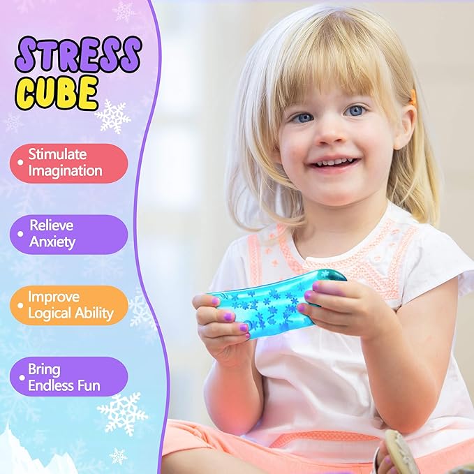 Squishy Fidget Toys Adults Stress Cube - Glow in The Dark Snowflakes Sensory Toys for Kids with Autism Stress Balls for Kids Teens Squeeze Squishy Toys Easter Basket Stuffers