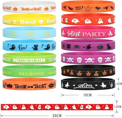 Halloween Party Favors for Kids - 50 Pack Slap Bracelets Halloween Decorations for Party Supplies, 36PCS Friendship Bracelet+14 Rubber Wristbands, Perfect Halloween Snap Bracelets for Halloween Treats