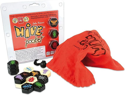 Hive Pocket Game by Smart Zone Games | Portable Abstract Strategy Game for 2 Players | Includes Ladybug and Mosquito Expansions | Compact Travel Edition of the Award Winning Hive Strategy Game