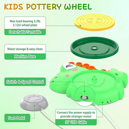 Pottery Wheel for Kids, Complete Pottery Painting Craft Kit, Arts and Crafts for Kids Ages 8-12, Art Supplies for Kids Toys Boys Birthday Christmas Gift for 6 7 8 9 10 11 12 13 Year Old, Green