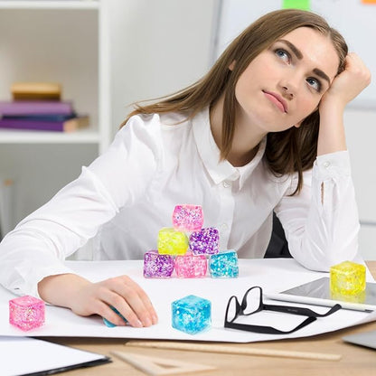 Hooqict 10Pcs Stress Cube Squishy Stress Balls Ice Cube Sensory Squeeze Toys Squishy Fidget Cube Mini Squishies for Kids Teens Adults Stress Relief Classroom Home Office