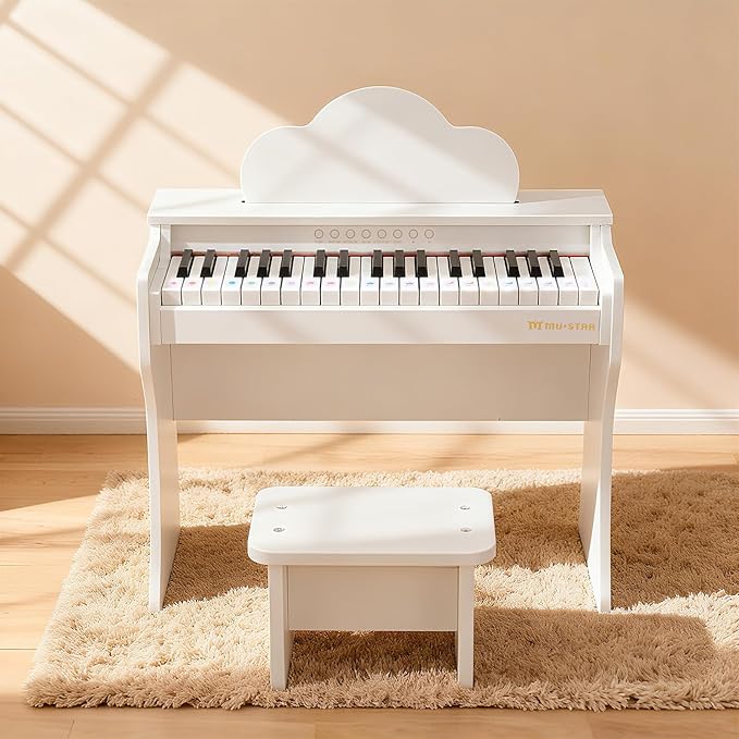 37 Keys Kids Keyboard Piano, Kids Piano Wooden Toy With Stool, DIY Stickers, Song Book, Cover, Education Musical Instruments for Girls&Boys Ages 3+