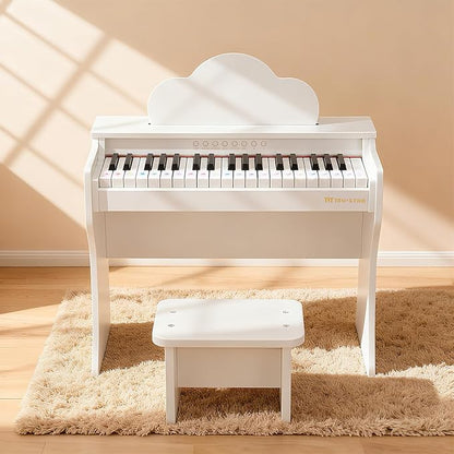 37 Keys Kids Keyboard Piano, Kids Piano Wooden Toy With Stool, DIY Stickers, Song Book, Cover, Education Musical Instruments for Girls&Boys Ages 3+