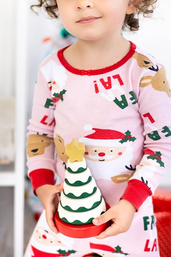 Pearhead Wooden Christmas Tree Stacking Toy, Holiday Nursery Décor & Stacking Rings for Baby, Perfect for Festive Playtime, Seasonal Celebrations, and Christmas-Themed Developmental Fun