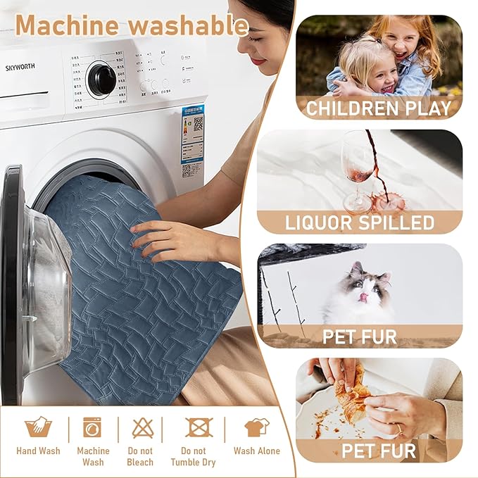 100% Waterproof Recliner Chair Covers for Reclining Chair, Small Recliner Covers That Stay in Place, Non-Slip Recliner Armchair Cover with Pockets for Kids, Pets, Dogs, Cat, Washable,Gray blue