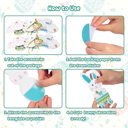 Fennoral 24 Pack Easter Bunny Craft for Kids Make You Own Easter Rabbit Foam Stickers Ornament DIY Easter Arts and Crafts for Easter Party Decoration Easter Gifts