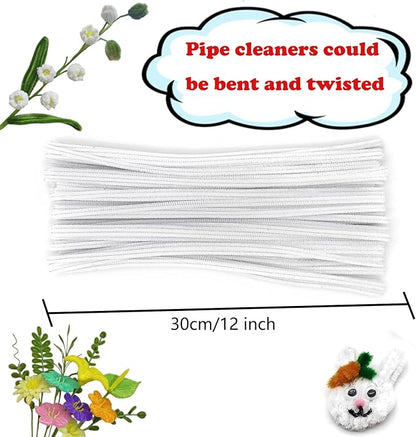 Swpohrat 100 Pieces White Pipe Cleaner Craft Set,Thick Fuzzy Chenille Stem Pipe Cleaners for DIY Craft Projects and Decorations