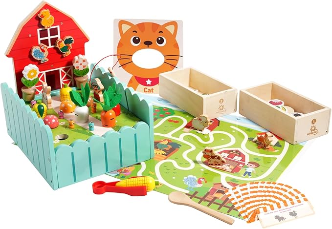 INIFEIDALA Montessori Wooden Farm Sensory STEM Toys for 2-5 Year Old Boys & Girls, Preschool Educational Toddler Toys for Speech Therapy & Fine Motor Skills Development, Ideal Kids Birthday Gift