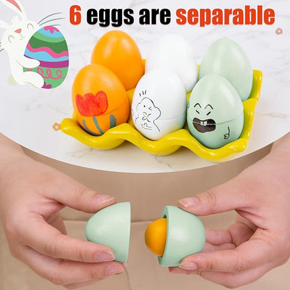 3 Otters 12PCS Egg Play Food Set for Kids Kitchen, Wooden Egg Toys Pretend Separable Egg with Yolk Painting Eggs for Kids Early Development Learning Birthday