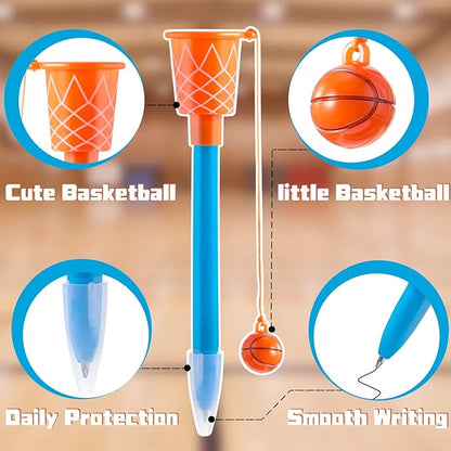 20 Pcs Basketball Hoop Pens Basketball Party Favors with Blue Pencil Holders Basketball Novelty Pens for Kids Foam Pen Cushion Sports Party Favors for Sports Themed Birthday Party Supplies, 0.7 mm