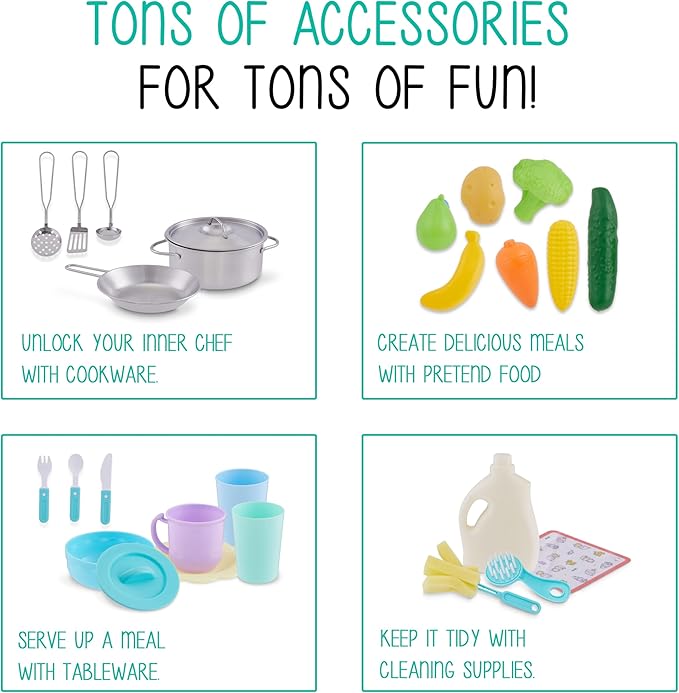 Lil’ Jumbl Kids Wooden Kitchen Set, Pretend Working Sink with Real Running Water, Includes Range Hood, Microwave & Stove Top That Make Realistic Sound & Light, Full Accessory Set Included