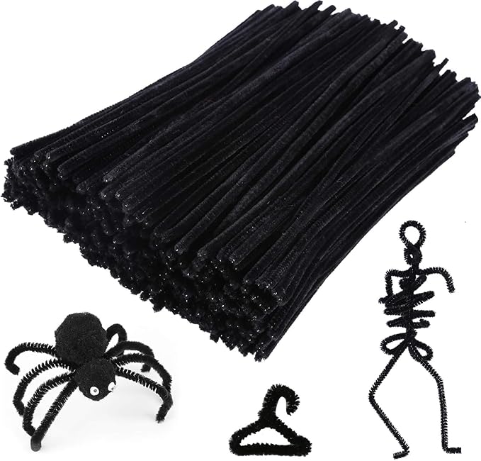 Caydo 200 Pieces Black Pipe Cleaners Craft for Kids DIY Creative Art and Craft Project, Chenille Stems Bulk for Dreadlocks Making and Home Decoration (12 Inch x 6 mm)