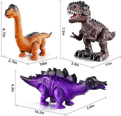 Lucky Doug 3 Pack Electric Realistic Dinosaur Toys with Simulated Sounds ＆ Lights for Boys Kids Aged 3 4 5 Years Old - Perfect Jurassic Tyrannosaurus Rex Gift for Birthday 3-5 Years