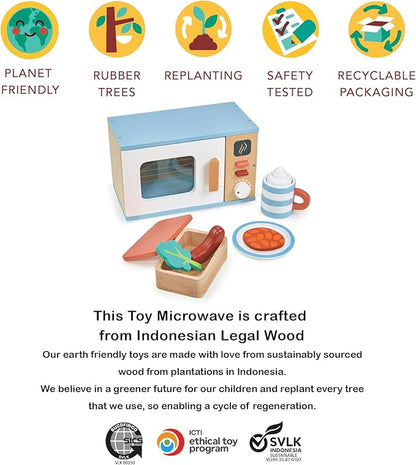 Mentari Toys - Toy Microwave - 9pc Wooden Microwave Set with Pretend Play Food - Kids Role Play Kitchen Accessories - Improve Social and Communication Skills - Sparks Creativity - Age 3+