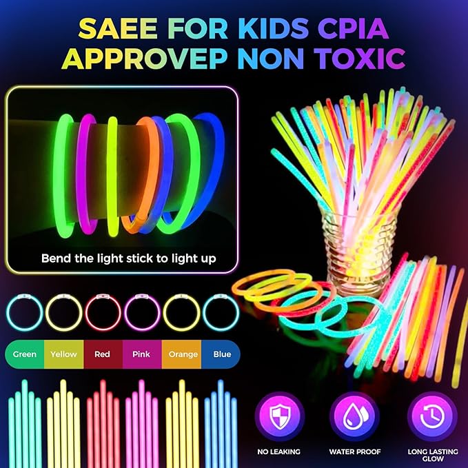 238 PCS Glow in the Dark Party Supplies, 24 PCS Glow Fiber Optic Wands, 14 PCS LED Glasses and 100 PCS Glow Sticks, 100 PCS Connectors, New Year Party Favors for Concert, Raves Birthday