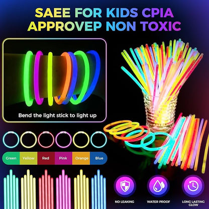 238 PCS Glow in the Dark Party Supplies, 24 PCS Glow Fiber Optic Wands, 14 PCS LED Glasses and 100 PCS Glow Sticks, 100 PCS Connectors, New Year Party Favors for Concert, Raves Birthday