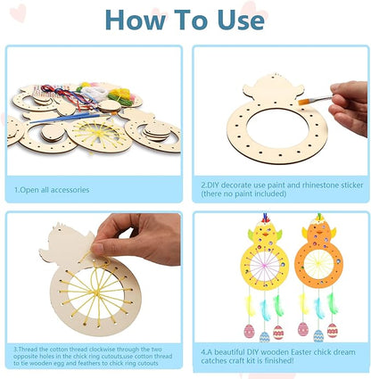 Fennoral 8 Pack Easter Craft for Kids Paint You Own Chick Dream Catcher Craft Kit for Girls Boys DIY Coloring Craft for Easter Art Activity Project Easter Gifts