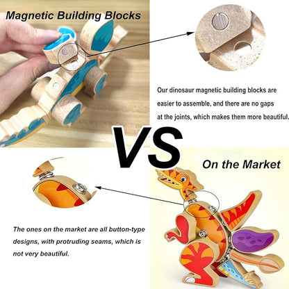 Dinosaur Assembly Magnetic Building Blocks Toys,Dinosaur Snap Together Building Toys for 3-8 Years Old