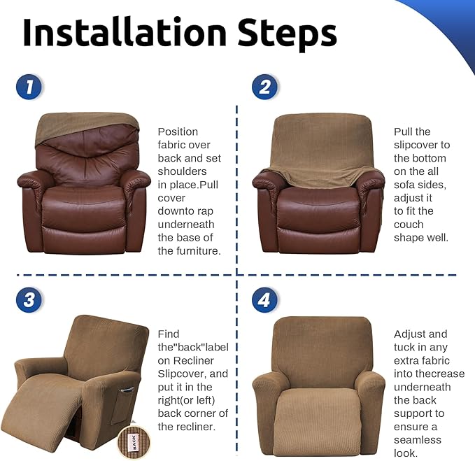 KEKUOU Recliner Chair Covers,Lazy Boy Recliner Covers Stretch Couch Cover Slipcovers 1 Piece Furniture Protector with Elastic Bottom for Kid,Dog(Recliner,Camel)