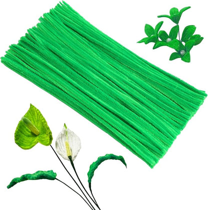 100Pcs Pipe Cleaners, Pipe Cleaners Craft, Crafting Creative Pipe Cleaners DIY Hand Arts for DIY Flowers Home Decorations Making/Fruit Green