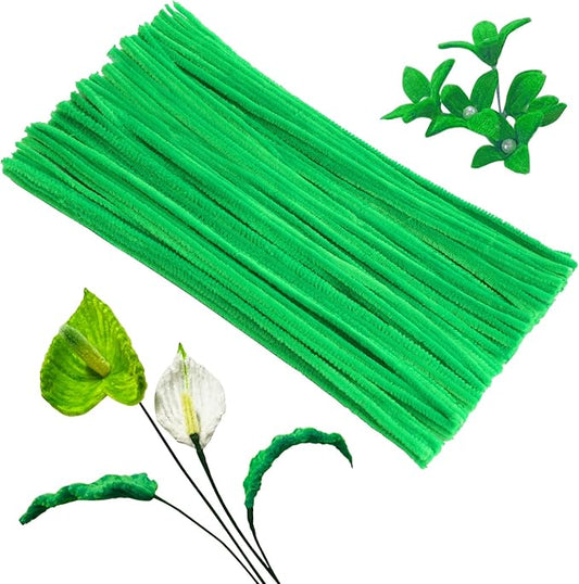 100Pcs Pipe Cleaners, Pipe Cleaners Craft, Crafting Creative Pipe Cleaners DIY Hand Arts for DIY Flowers Home Decorations Making/Fruit Green