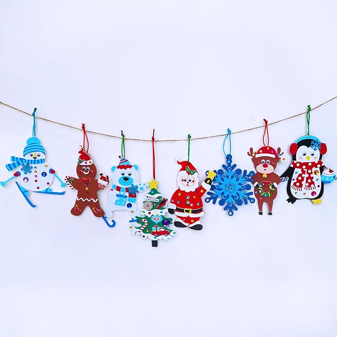 Winlyn 24 Sets Christmas Craft Kits Winter Crafts DIY Christmas Ornaments Decorations Art Sets Foam Santa Reindeer Snowman Christmas Stickers for Kids Holiday Season Classroom Activities Party Favors