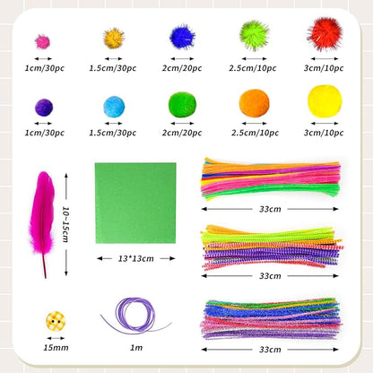 1405 Pcs Art and Craft Supplies for Kids, Toddler DIY Craft Art Supply Set Included Pipe Cleaners, Pom Poms, Feather, Folding Storage Box - All in One for Craft DIY Art Supplies (Purple)