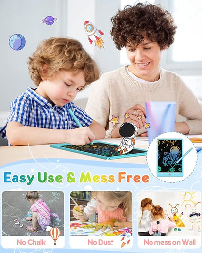 FLUESTON LCD Writing Tablet, Doodle Board Toys Gifts for 3-8 Year Old Girls Boys, 10 Inch Colorful Electronic Board Drawing Pad for Kids, Gifts for Toddler Educational Learning Travel Birthday, Blue
