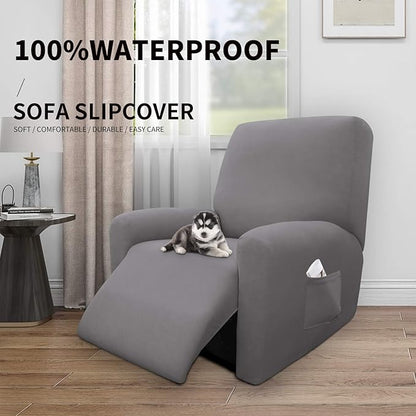 Easy-Going 100% Dual Waterproof Recliner Cover Stretch Soft Couch Cover for Dogs, Sofa Slipcover for Recliner Couch Leakproof Furniture Protector for Kids, Light Gray