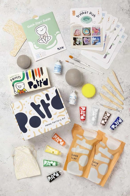 Pott'd Air Dry Clay for Adults. Beginners Home Pottery Kit for Adults. DIY Craft Kit for Adults. Kit Includes: Air-Dry Clay for Adults, Tools, Paints, Brushes, Sealant, How-to-Guides