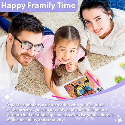 hkejoi Butterfly Diamond Art Painting Kits for Kids with Frame,Butterfly Diamond Art for Kids Ages 4-6-8-12,Easy Kids Gem Art Kit with Cartoon Box for Gift Home Wall Decor 7x7 inch