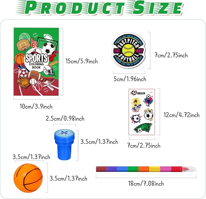 Cinrobiye 72 Pieces Sports Party Favors，Sports Goodie Bags Fillers ，Sports Coloring Book with Crayons，Ball birthday Party Supplies，Sports Games Class Prizes Gift for Classroom Sports School Party