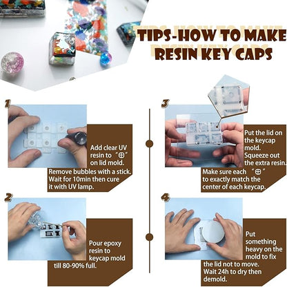 Keycaps Epoxy Resin Casting Molds Set for Mechanical Gaming Keyboard Polymer Clay Crafts 7 Silicone Trays with Key Puller