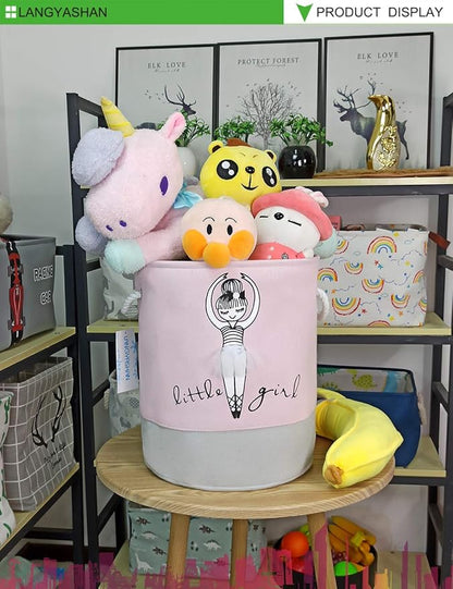 LANGYASHAN Laundry Basket Canvas Collapsible Organizer Storage Basket for Boys Girls Laundry Hamper Toy Bins Gift Baskets Bedroom Clothes Children Nursery (little girl)