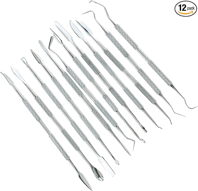 SE 12-Piece Stainless Steel Wax Carvers Set, Wax & Clay Sculpting Tools, Double Ended Carving Kit for Modeling, Sculpting and Shaping, Silver - DD312