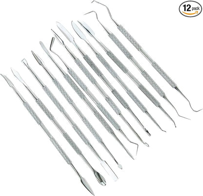 SE 12-Piece Stainless Steel Wax Carvers Set, Wax & Clay Sculpting Tools, Double Ended Carving Kit for Modeling, Sculpting and Shaping, Silver - DD312