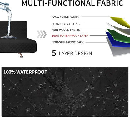 Easy-Going Sofa Slipcover Futon Cover Waterproof Couch Cover Furniture Protector Cover Pets Covers Whole Fabric No Stitching Non-Slip Fabric Pets Kids Children Dog Cat (Futon, Black)