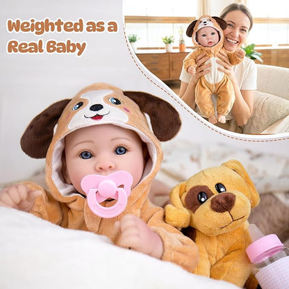 Aori Baby Dolls Realistic, 17-inch Lifelike Baby Doll Set with Feeding Kit Included, Real Life Baby Dolls for Kids 3+, Parents, Elderly and Collectors