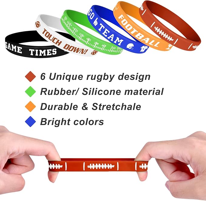 MIAHART Football Theme Bracelets Silicone Wristband for Sport Theme Birthday Party Favors, 6 Styles (34)