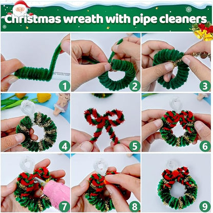 Iooleem 200pcs Christmas Green Pipe Cleaners, Chenille Stems, Pipe Cleaners for Crafts, Pipe Cleaner Crafts, Art and Craft Supplies.