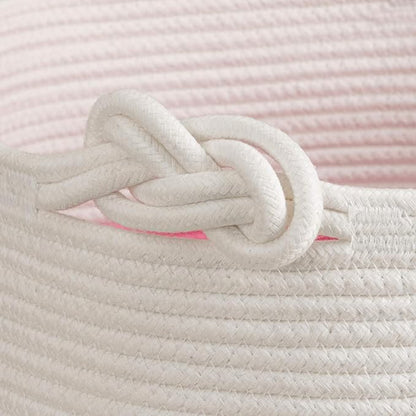 CherryNow Large Rope Basket – 16''x13'' Pink Decorative Woven Basket for Toys, Blankets, or Laundry, Cute Tassel Decor for Baby & Girl - Home Storage Container